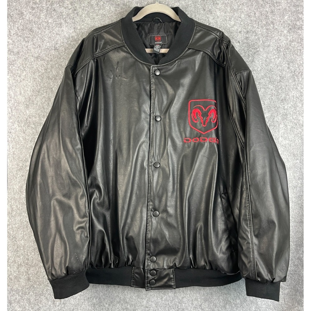 Dodge Ram Bomber Jacket Mens XXXL 3XL Black Embroidered Logo Faux Leather Vinyl